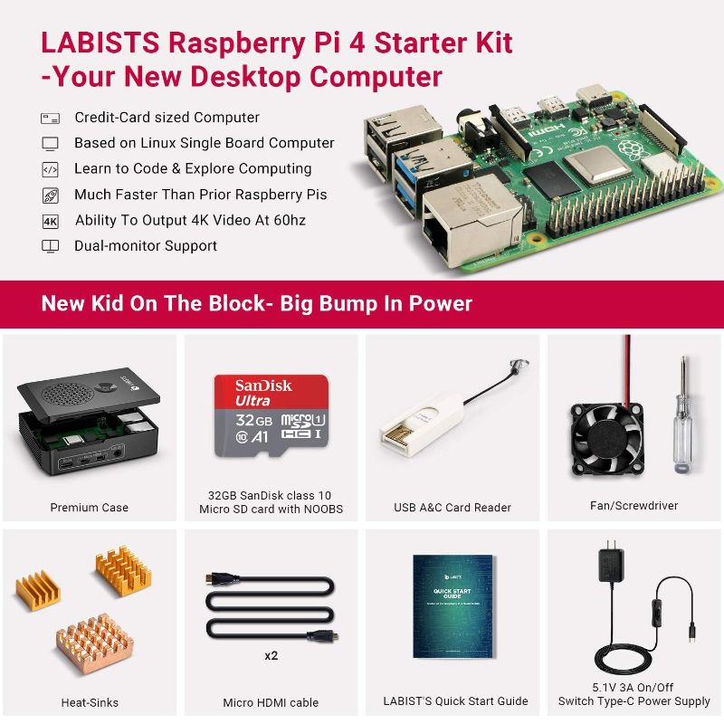 Photo 1 of Raspberry Pi 4 4GB RAM Board + 32GB Micro SD Card Complete Starter Kit
