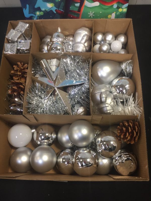 Photo 1 of Christmas Tree Ornament, 104 Pcs Assorted Christmas Hanging Ornaments Shatterproof Christmas Ball Set for Xmas Tree Decoration (Silver)
