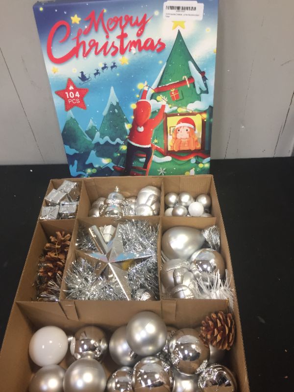 Photo 1 of Christmas Tree Ornament, 104 Pcs Assorted Christmas Hanging Ornaments Shatterproof Christmas Ball Set for Xmas Tree Decoration (Silver)
