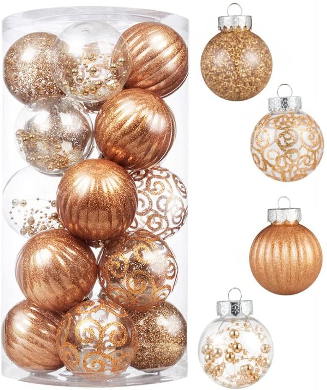 Photo 1 of XmasExp 20ct Christmas Ball Ornaments Set -Clear Plastic Shatterproof Xmas Tree Ball Hanging Baubles Stuffed Delicate Glittering for Holiday Wedding Xmas Party Decoration (80mm/3.15",Champagne)
