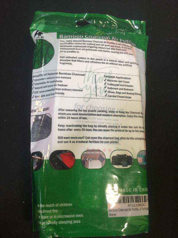 Photo 2 of Charcoal bags odor absorber, Bamboo Charcoal air purifying bag 4 pack (4x200g). Closet odor eliminator, Activated Charcoal bags for Home and Car(Pet Friendly), Nature fresh air purifier bags and Deodorizer for Closet, Bathroom and Shoe.
