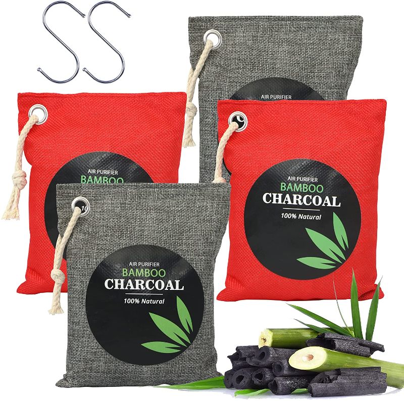 Photo 1 of Charcoal bags odor absorber, Bamboo Charcoal air purifying bag 4 pack (4x200g). Closet odor eliminator, Activated Charcoal bags for Home and Car(Pet Friendly), Nature fresh air purifier bags and Deodorizer for Closet, Bathroom and Shoe.
