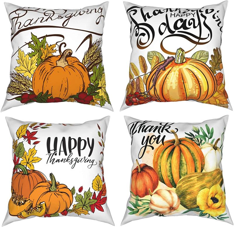 Photo 1 of WOWUSUO Autumn Pumpkins Pillow Covers Thanksgiving Pillowcases 4 Pack Cotton Linen Square Throw Pillow Cases for Sofa Home Decor 18 X 18 Inch
