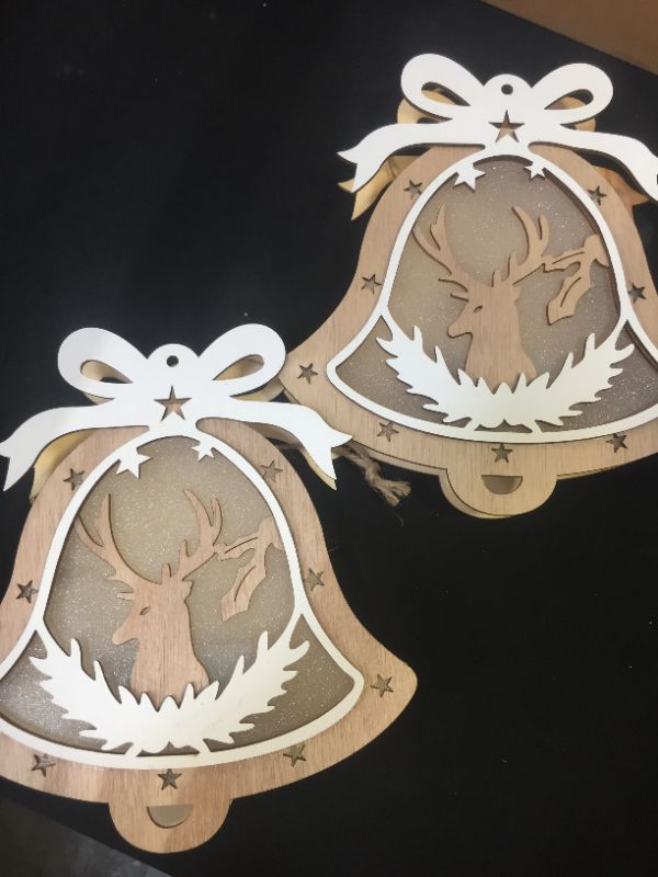 Photo 2 of Christmas Hanging Decorations, 8" x 7.5" Set of 2 LED Lights Bells Reindeer
