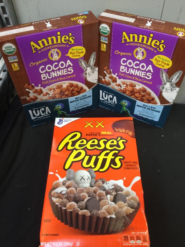 Photo 1 of 2 PACK OF ANNIES ORGANIC COCOA BUNNIES AND REESES PUFFS EXP 01/13/2022-10/24/2022