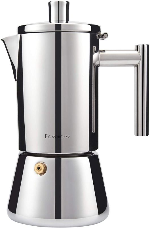 Photo 1 of Easyworkz Diego Stovetop Espresso Maker Stainless Steel Italian Coffee Machine Maker Moka Pot For 2-4Cups 6.8oz Espresso Pot For Induction Gas and All Stoves
