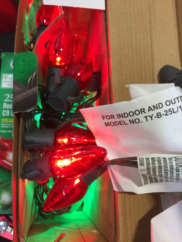 Photo 3 of 16 ft. 25-Light Smooth LED C9 Super Bright Steady-Lit Red and Green Lights Christmas String Lights
