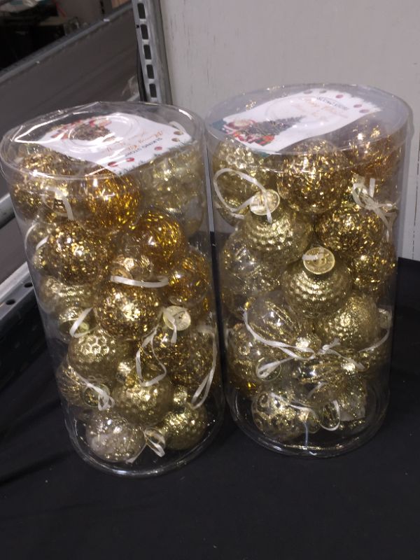 Photo 2 of 2 PACK SLKing Christmas Ball Ornaments Shatterproof, 60mm/2.36" Xmas Plastic Balls Hanging Tree Glittering Balls with Stuffed Decorations 30 Counts Gold
