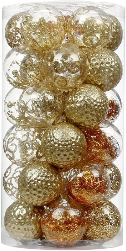 Photo 1 of 2 PACK SLKing Christmas Ball Ornaments Shatterproof, 60mm/2.36" Xmas Plastic Balls Hanging Tree Glittering Balls with Stuffed Decorations 30 Counts Gold
