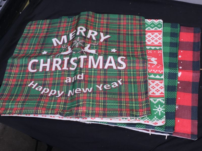 Photo 2 of 4 Set 18x18 Inches Linen Christmas Pillowcase Red&Green Plaid Deer Red Buffalo Plaid Pillow Covers
