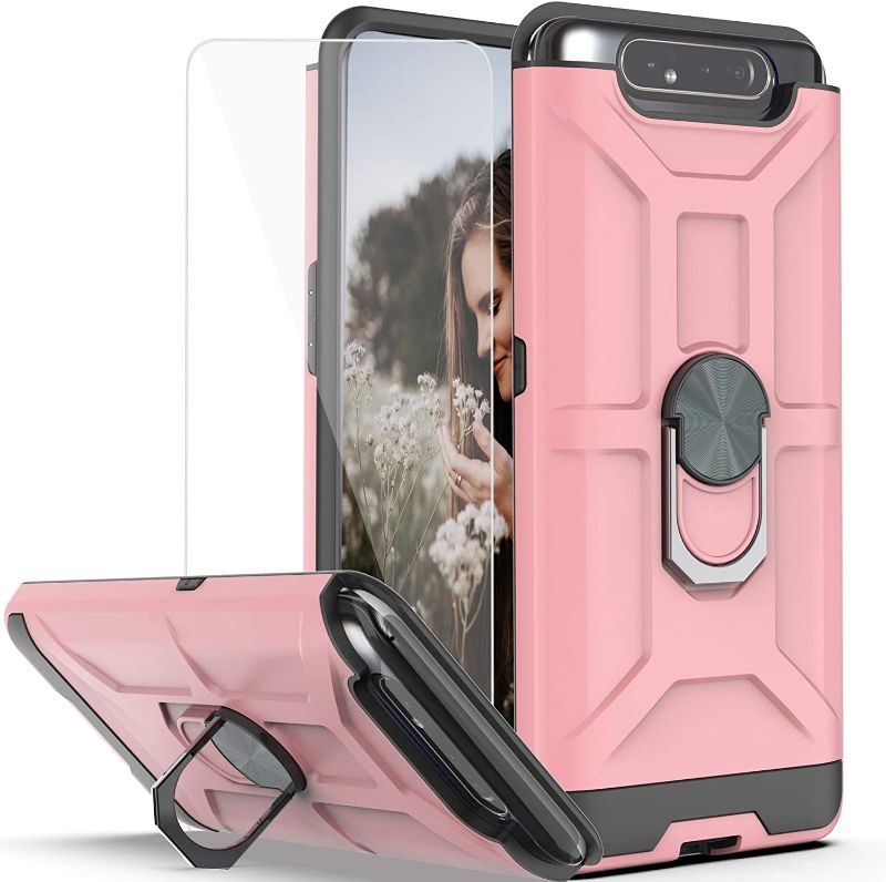Photo 1 of 3 PACK, 2 ROSE GOLD, 1 RED Galaxy A80 Case Samsung A90 Case with HD Screen Protector YmhxcY 360 Degree Rotating Ring Kickstand Holder Dual Layers of Shockproof Phone Case for Samsung Galaxy A80-ZS