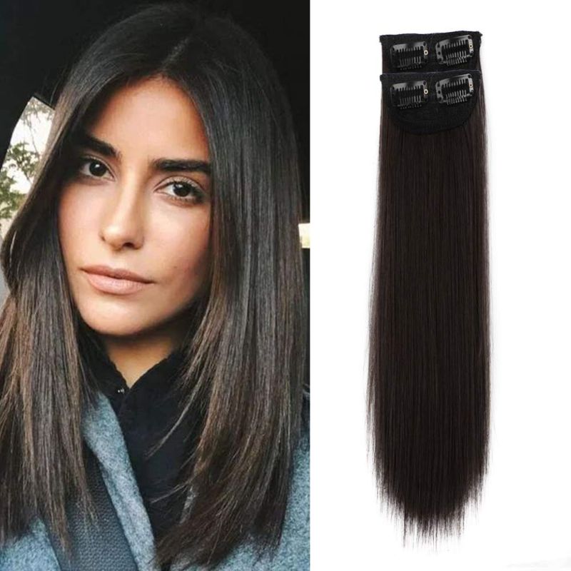 Photo 1 of Lativ Clip in Hair Extensions for Women 2Pcs 14inches Long Chestnut Brown Hairpieces 2 Clips in Synthetic Heat Resistance Hairpiece
