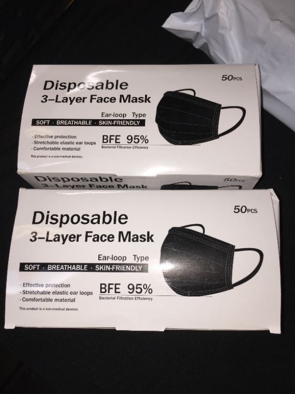 Photo 2 of 100 PCS Black Disposable Face Masks Safety Soft Breathable Elastic Ear Loop Face Masks for Women and Men Daily Use Black Face Mask
