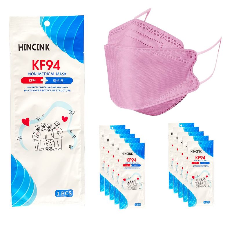 Photo 1 of 2 PACK [10 Pack]HINCINK Kf94 Masks Black [Individually Packaged] Unisex, 4-Layer Protective Safety Mask, Tri-Folding Style, (Pink) Kf94 Certified Face Safety White Dust Mask for Adult and Older Colorful (10Pcs, Pink)
