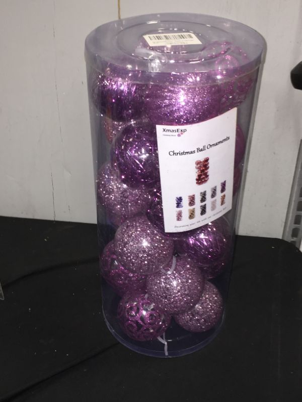 Photo 2 of 24ct Christmas Ball Ornaments Shatterproof Large Clear Plastic Hanging Ball Decorative with Stuffed Delicate Decorations (70mm/2.76" Light Purple)
