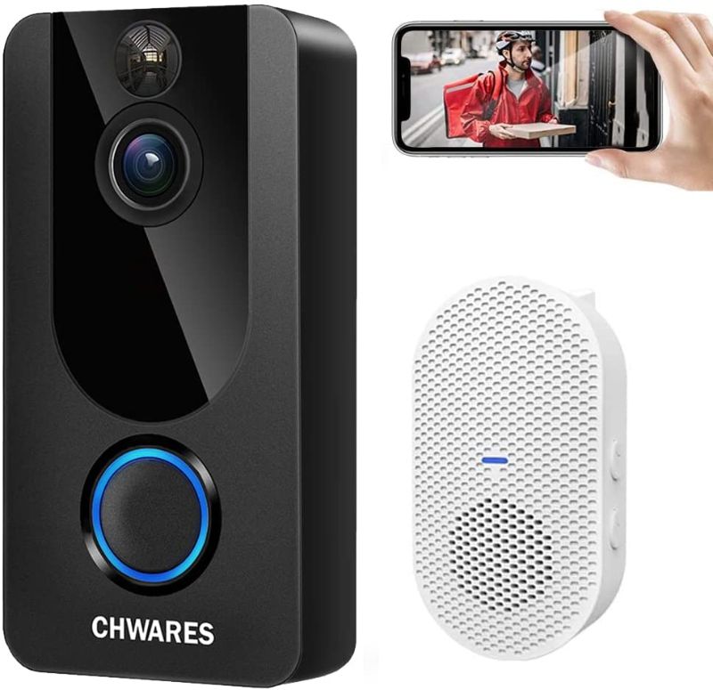 Photo 1 of Video Doorbell Camera with Chime, 1080p HD, Wireless WiFi, Motion Detection, 2-Way Audio, Night Vision, IP65 Waterproof, Battery-Powered, Easy Installation, Free Cloud Storage by CHWARES
