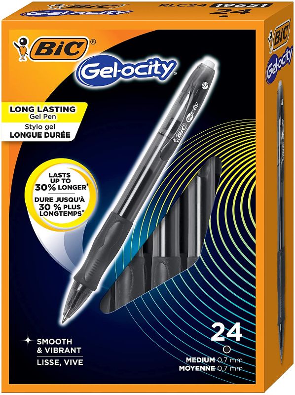 Photo 1 of BIC Gel-ocity Original Retractable Gel Pen, Medium Point (0.7 mm), Black, 24-Count