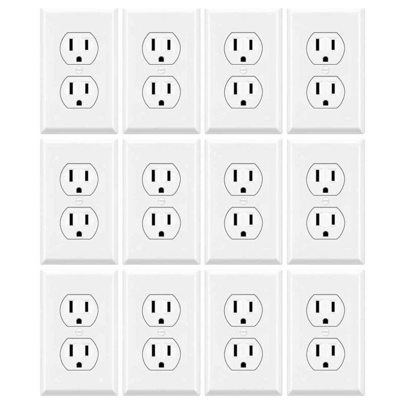 Photo 1 of 12 Pack - ELECTECK 15A Duplex Receptacle Outlet with Wall Plate, Non-Tamper-Resistant, Commercial Grade, UL Listed, White
