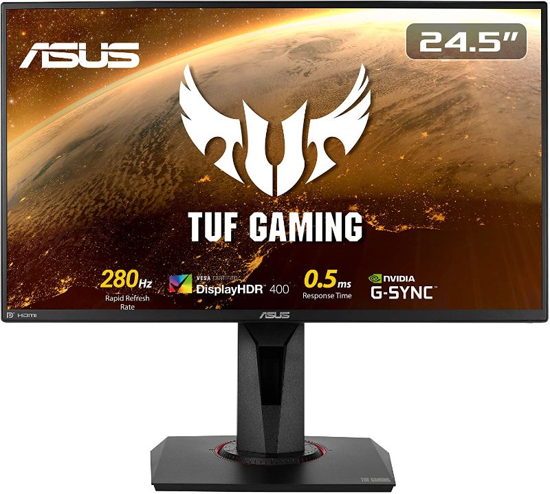 Photo 1 of ASUS TUF Gaming 24.5” 1080P HDR Monitor VG258QM - Full HD, 280Hz (Supports 144Hz), 0.5ms, Extreme Low Motion Blur Sync, G-SYNC Compatible, DisplayHDR 400, Speaker, DisplayPort HDMI, Height Adjustable
