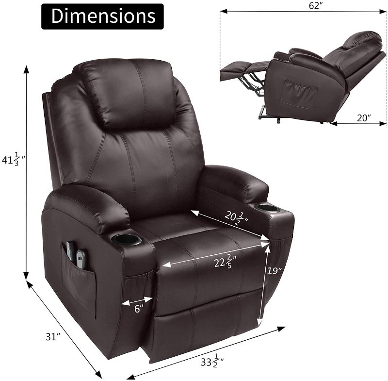 Photo 1 of Chair Electric Recliner Faux Leather Heated Vibration Massage Sofa with Remote Controls