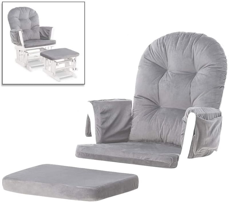 Photo 1 of Paddie Glider Rocker Replacement Cushions Cover Set Velvet Washable for Nursery Chair & Ottoman (Light Grey)
