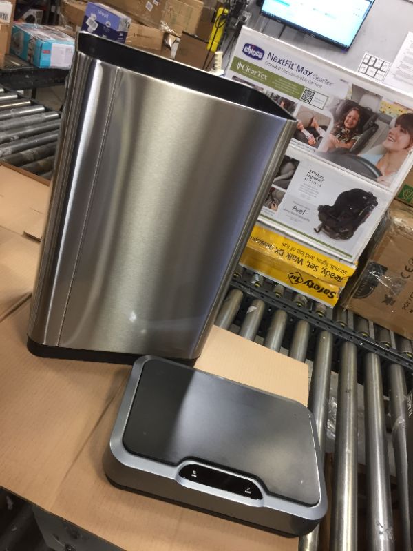 Photo 2 of EKO Mirage-T 50 Liter / 13.2 Gallon Touchless Rectangular Motion Sensor Trash Can, Brushed Stainless Steel Finish
