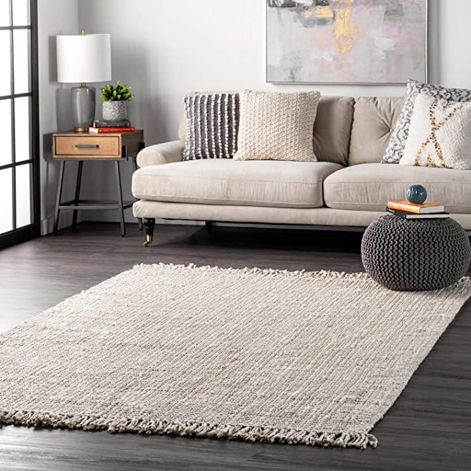 Photo 1 of nuLOOM Hand Woven Chunky Natural Jute Farmhouse Area Rug, 6 ft x 9 ft, Off-white
