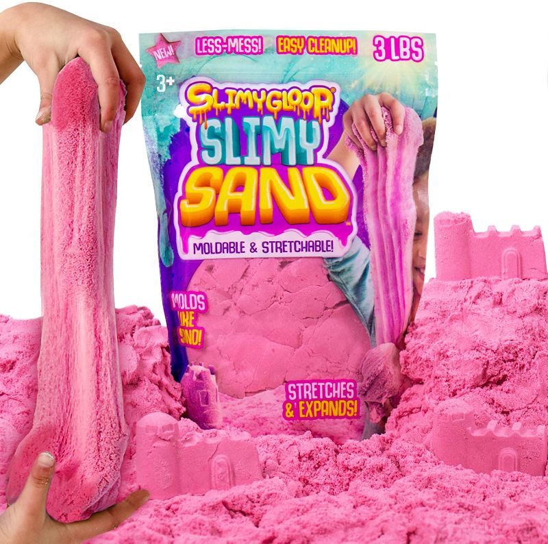 Photo 1 of By Horizon Group Usa, 1.5 Lbs Of Stretchable, Expandable, Moldable, Non Stick, Slimy Play Sand In A Reusable Bucket, Pink- A Kinetic Sensory Activity
