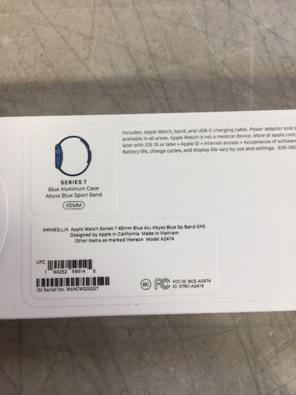 Photo 7 of Apple Watch Series 7 GPS, 45mm Blue Aluminum Case with Abyss Blue Sport Band - Regular **UNOPENED**
