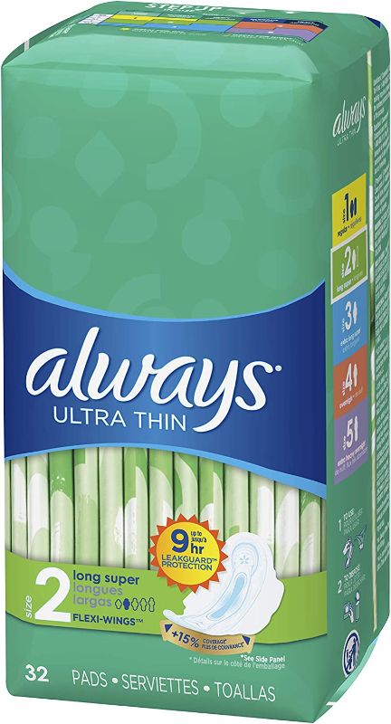 Photo 1 of Always Ultra Thin Size 2 Super Pads With Wings Unscented, 32 Count, Multi
