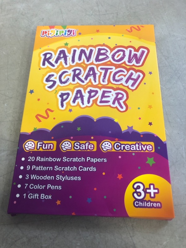 Photo 2 of QXNEW Art and Craft Gift for Kids - Magic Scratch Rainbow Paper Art Set for Girls Boys Activity Coloring Doodle Drawing Pad Card Board Supply Kit for Children Teen Birthday Toy
