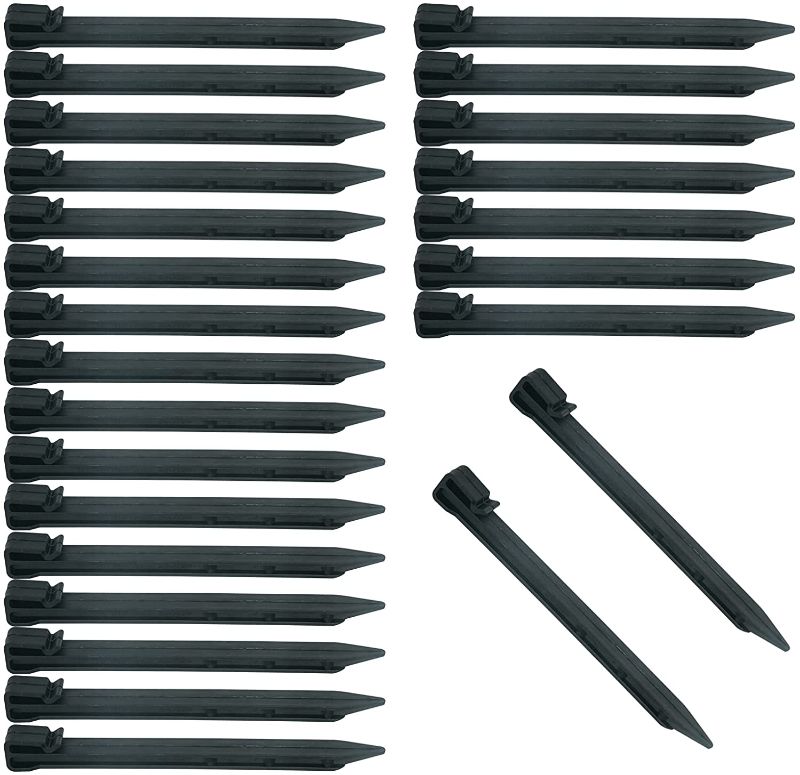 Photo 1 of 25pcs 10 inch Plastic Ground Stakes Garden Stakes Plastic Landscape Edging Stakes Anchoring Spikes for Edging and Terrace Board and Garden (Black)
