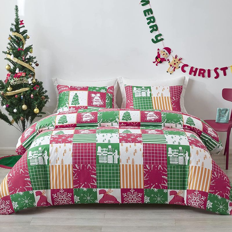 Photo 1 of Christmas Duvet Cover Set Bedding Sets Christmas Tree White Snowflake Reindeer Bells Pattern Microfiber Soft Comforter Cover with Zipper Closure and Corner Ties (Twin(68"x90")
