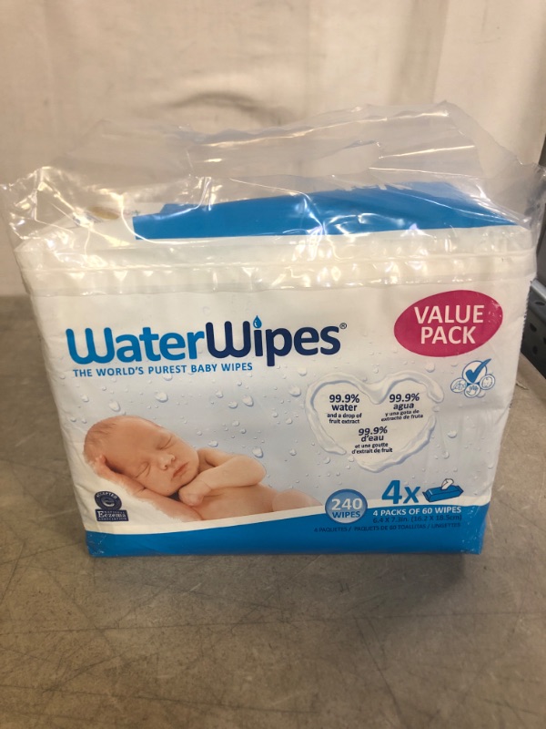 Photo 1 of WaterWipes Original Baby Wipes, 99.9% Water, Unscented & Hypoallergenic for Sensitive Newborn Skin, 4 Packs (240 Count)
