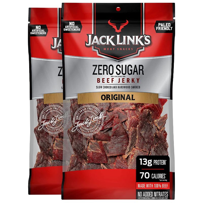 Photo 1 of Jack Link’s Beef Jerky, Zero Sugar, Paleo Friendly Snack with No Artificial Sweeteners, 13g of Protein and 70 Calories Per Serving, No Sugar Everyday Snack (Packaging May Vary), 7.3 Ounce (Pack of 2)
EXP 12/31/21
