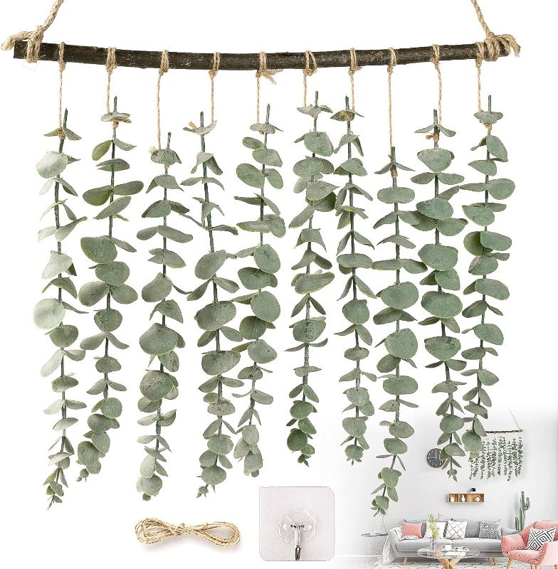 Photo 1 of Artificial Eucalyptus Wall Hanging Decor, AgoKud Fake Eucalyptus Leaves Greenery Eucalyptus Vines Wall Hanging Plants, Farmhouse Rustic Boho Wall Decor for Bathroom, Bedroom, Living Room Decorations
