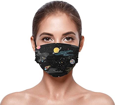 Photo 1 of 2 Pack Space Planet 100% Cotton Breathable Reusable Washed For Outdoor Sport Half Face Earloop Cotton Face Masks,Unisex, 4 Filter Elements ( SET OF 3 )
