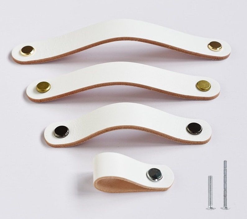 Photo 1 of 5 PACK DOUBLE HOLE WHITE LEATHER PULLS