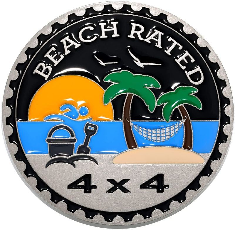 Photo 1 of Beach Rated Car Emblem 4 x 4 Metal Automotive Badge 3D Metal Car Badges Emblems Round Emblem Decals Car Emblem Badge Decals Stickers Compatible with Jeep Wrangler Vehicles Trucks SUV RV Decorations
