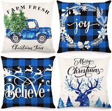 Photo 1 of Christmas Pillow Covers Winter Holiday Decor Xmas Rustic Throw Cushion Case for Farmhouse Sofa Home Decor, 18x18 inch
