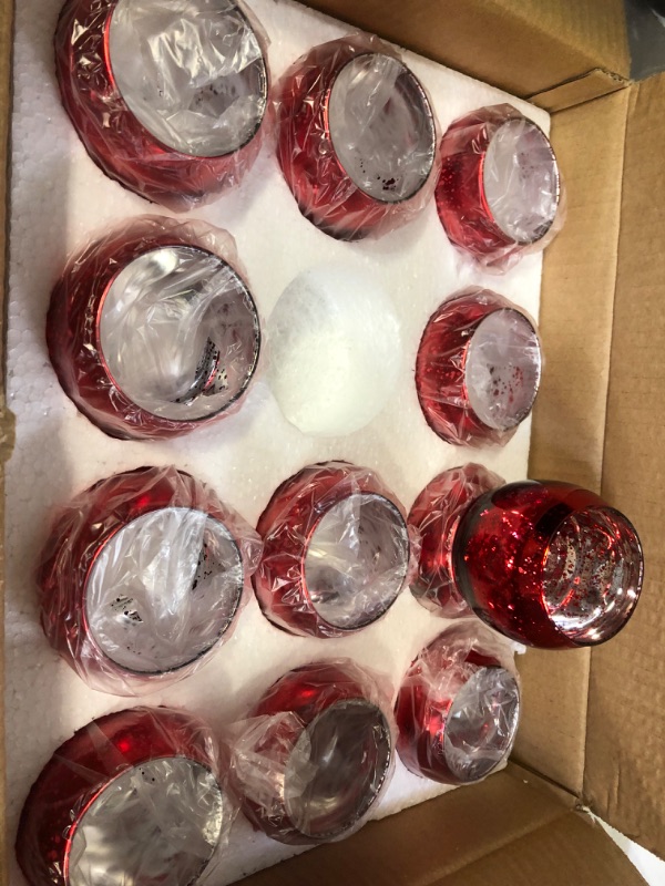 Photo 2 of 12 Pcs Red Bowl Votive Candle Holders Bulk, Speckled Mercury Glass Tealight Candle Holder Perfect Centerpieces for Home Table Wedding Decor Party Decoration
