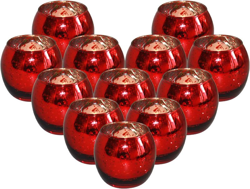 Photo 1 of 12 Pcs Red Bowl Votive Candle Holders Bulk, Speckled Mercury Glass Tealight Candle Holder Perfect Centerpieces for Home Table Wedding Decor Party Decoration
