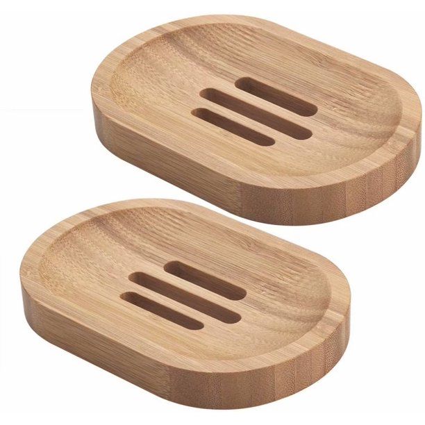 Photo 1 of 2 PACK Natural Wooden Bamboo Soap Dish Storage Holder Soap Holder for Bathroom Shower Soap Dish Container Hand Craft for Soap,Sponges and More
