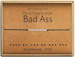 Photo 1 of KGBNCIE Bad Ass Bracelet Morse Code Jewelry Gift for Her Sterling Silver Beads on Silk Cord Inspirational Gift for Her

