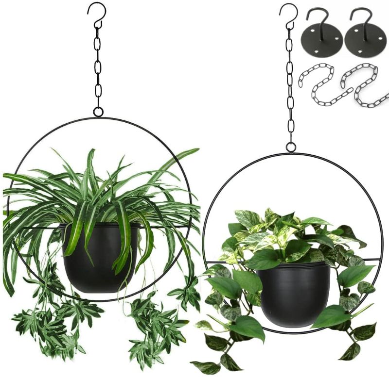 Photo 1 of 2 Pack Eco Joy Boho Metal Hanging Planters with 6" Pot (Detachable) + Hook + Chain | Hanging Planters Indoor, Modern Wall & Ceiling Planters, Mid Century Planter for Indoor & Outdoor, NO Plant incld
