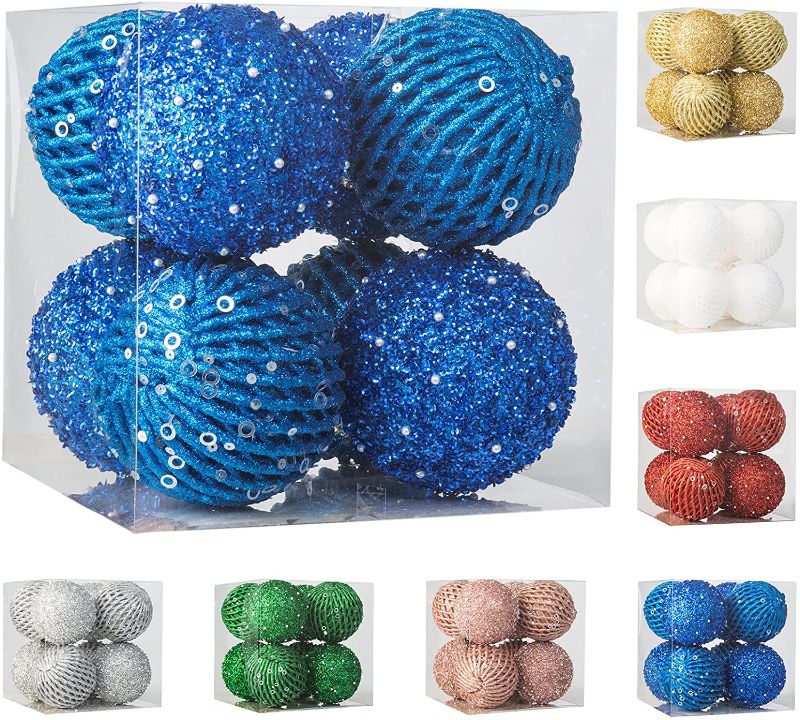 Photo 1 of 8pcs 3.94" Christmas Ball Ornaments Glitter Sequin Foam Ball Shatterproof Christmas Tree Decorations Xmas Hanging Balls Set for Wedding Party Holiday Decorations?Sapphire
