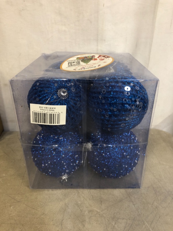 Photo 2 of 8pcs 3.94" Christmas Ball Ornaments Glitter Sequin Foam Ball Shatterproof Christmas Tree Decorations Xmas Hanging Balls Set for Wedding Party Holiday Decorations?Sapphire
