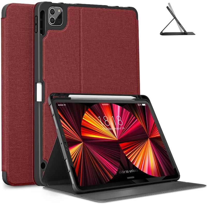 Photo 1 of DTTO Case for iPad Pro 11 inch 2nd/3rd Generation 2021/2020/2018 -[Auto Wake/Sleep+Full Body Protection+Apple Pencil Charging], Soft TPU Back Cover-Also Fit iPad Air 4, Wine Red
