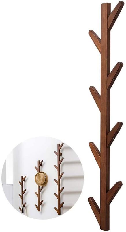 Photo 1 of Coat Rack, Hat Rack Wall Mounted Bear Over 120 lbs Goods Bamboo Material closet organizers for Coats Hats Bags Umbrella Scarves Used in Bedroom Bathroom (8 hooks, coffee)
