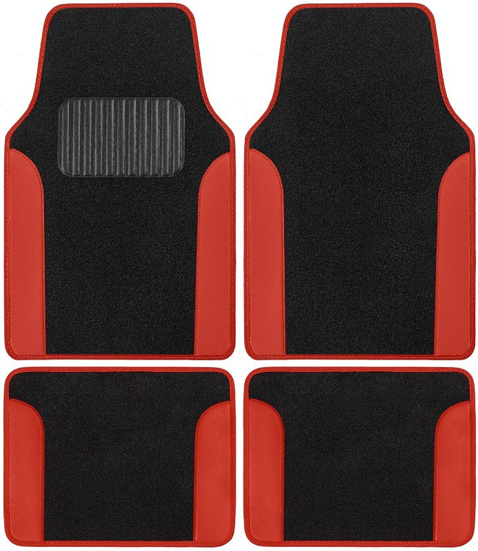 Photo 1 of BDK Red Carpet Car Floor Mats – Two-Tone Faux Leather Automotive Floor Mats, Included Anti-Slip Features and Built-in Heel Pad, Stylish Floor Mats for Cars Truck Van SUV
